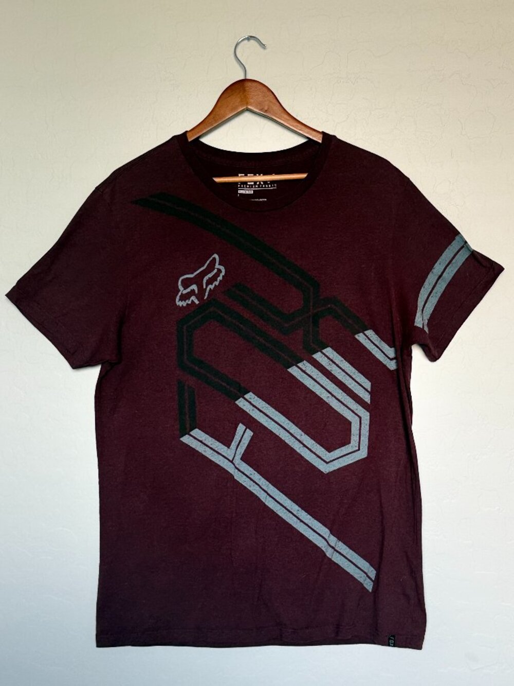 Fox Moto Vintage Sorty Slim Fit Bikercore Y2K, 90's Burgundy T-Shirt Cozy Casual